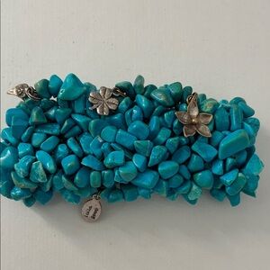 Laila Rowe Turquoise Stone Stretch Bracelet with Silver Tone Charms